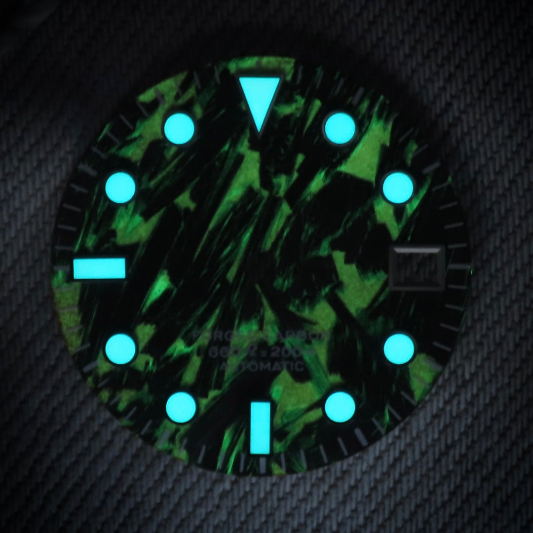 Dial Maker -  Full C3 Lume Black/Red Forged Carbon  Dial For Seiko Mod