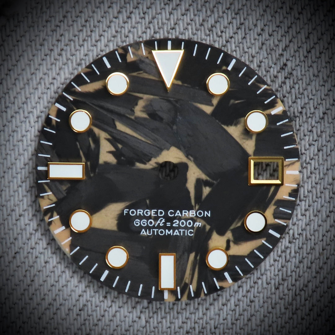 Dial Maker -  Full C3 Lume Black/khaki Forged Carbon  Dial For Seiko Mod