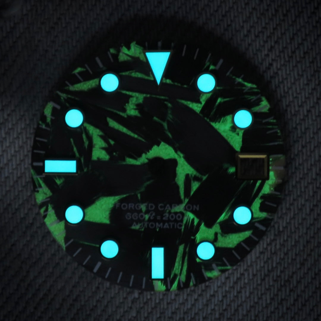 Dial Maker -  Full C3 Lume Black/khaki Forged Carbon  Dial For Seiko Mod