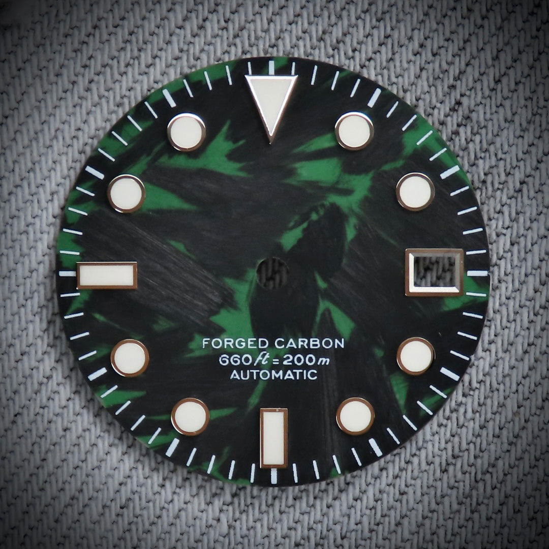 Dial Maker -  Full C3 Lume Black/Green Forged Carbon  Dial For Seiko Mod