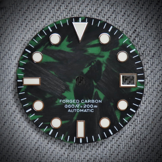 Dial Maker -  Full C3 Lume Black/Green Forged Carbon  Dial For Seiko Mod