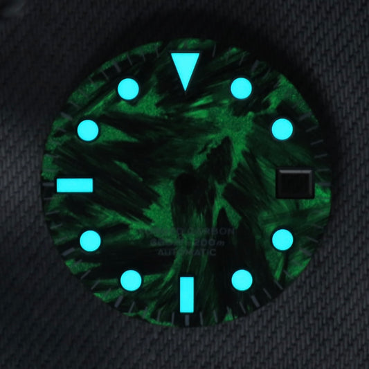 Dial Maker -  Full C3 Lume Black/Green Forged Carbon  Dial For Seiko Mod