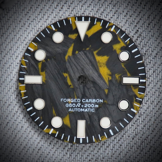 Dial Maker -  Full C3 Lume Black/Yellow Forged Carbon  Dial For Seiko Mod