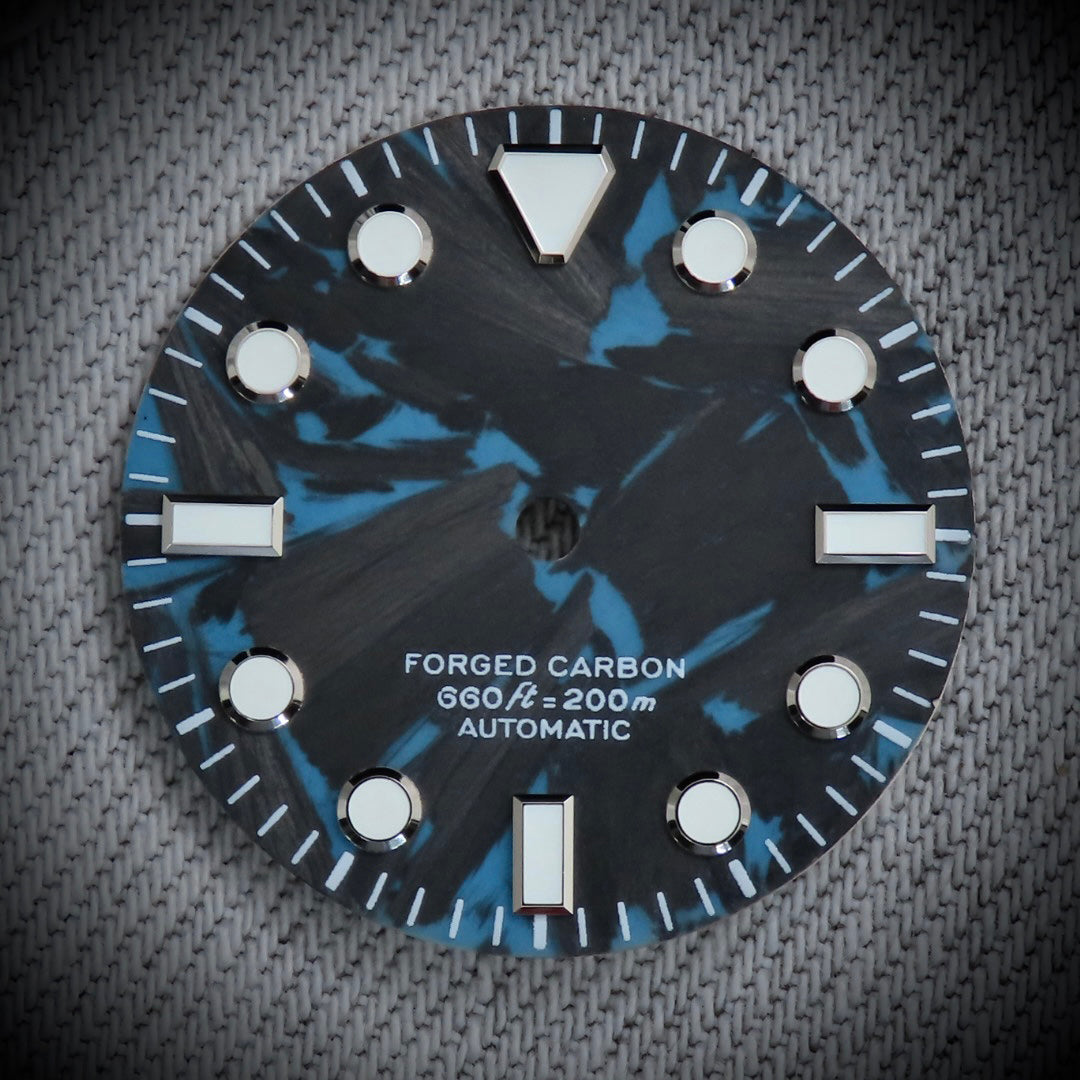 Dial Maker -  Full C3 Lume Black/Blue Forged Carbon  Dial For Seiko Mod