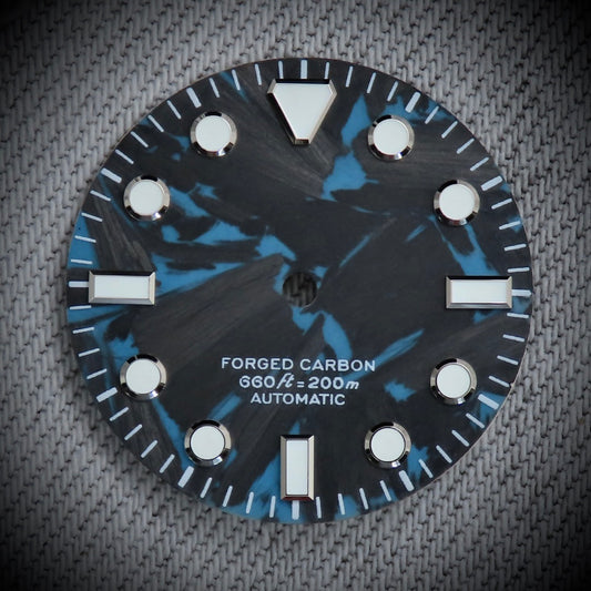 Dial Maker -  Full C3 Lume Black/Blue Forged Carbon  Dial For Seiko Mod
