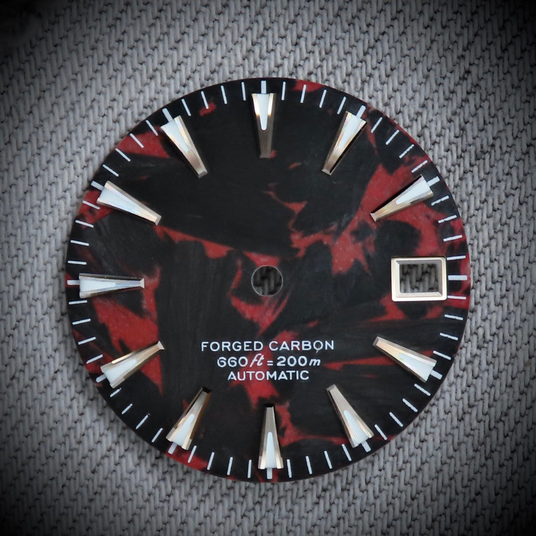 Dial Maker -  Full C3 Lume Black/Red Forged Carbon  Dial For Seiko Mod