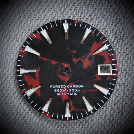 Dial Maker -  Full C3 Lume Black/Red Forged Carbon  Dial For Seiko Mod