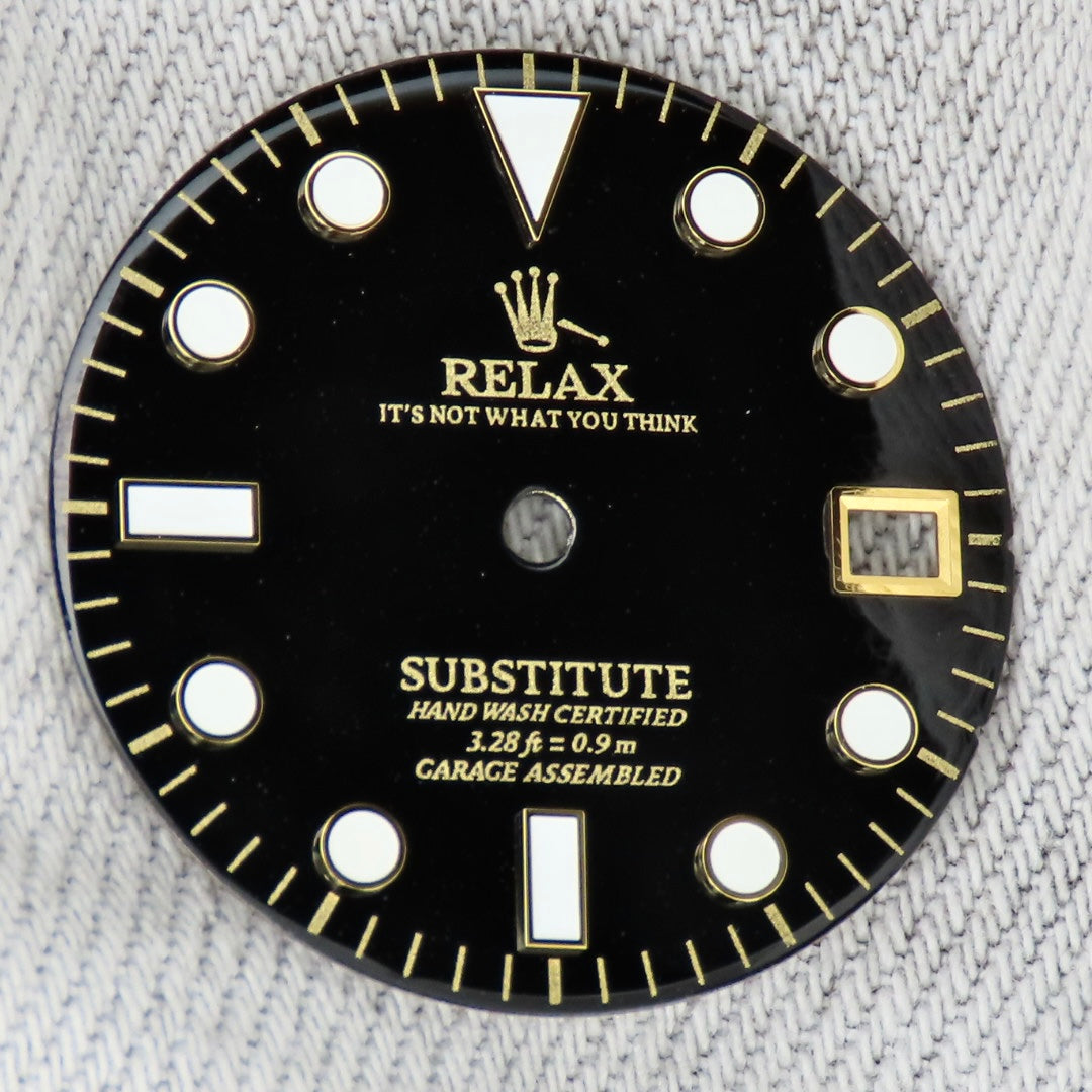 Dial Maker -Black Enamel Sunburst  with Yellow Gold Relax Dial