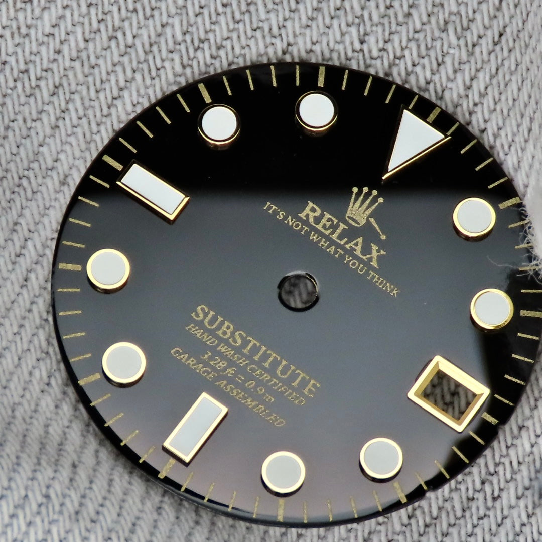Dial Maker -Black Enamel Sunburst  with Yellow Gold Relax Dial