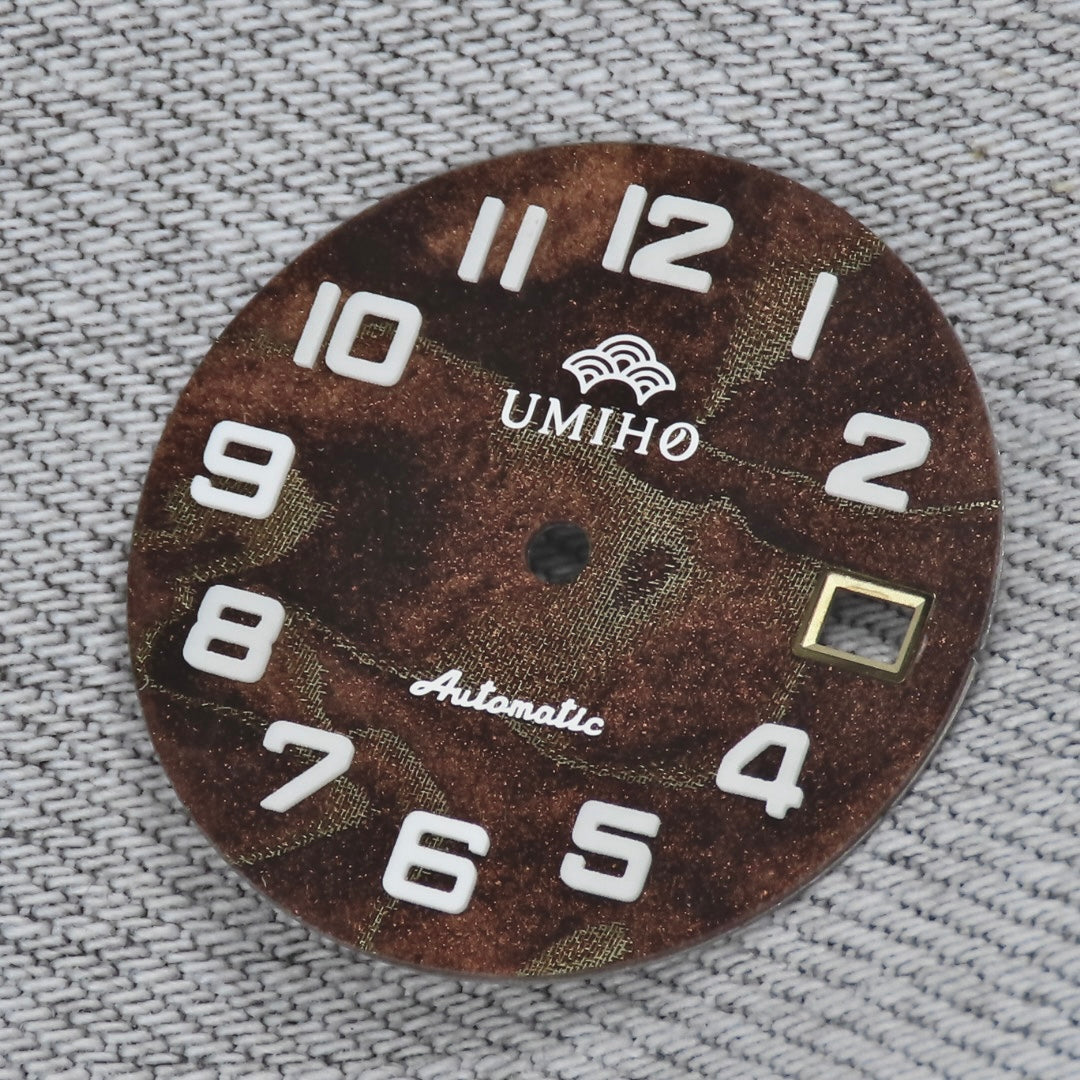Dial Maker -  Brown Pearlescent Resin Dial with Metallic Veining BGW9 Lume
