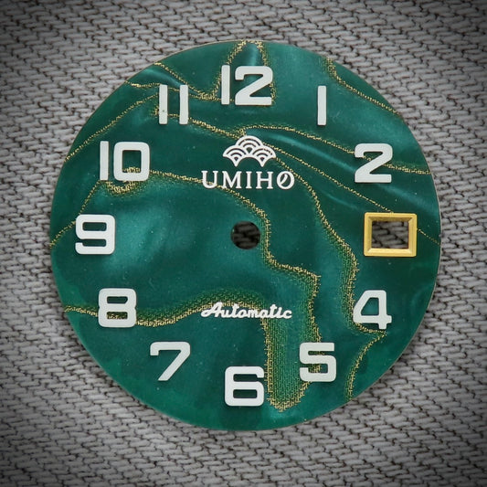 Dial Maker -  Green Pearlescent Resin Dial with Metallic Veining BGW9 Lume