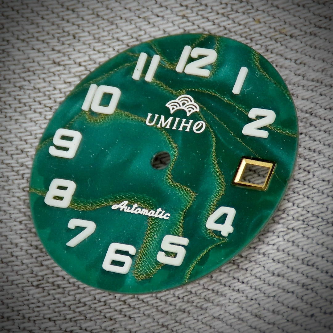 Dial Maker -  Green Pearlescent Resin Dial with Metallic Veining BGW9 Lume