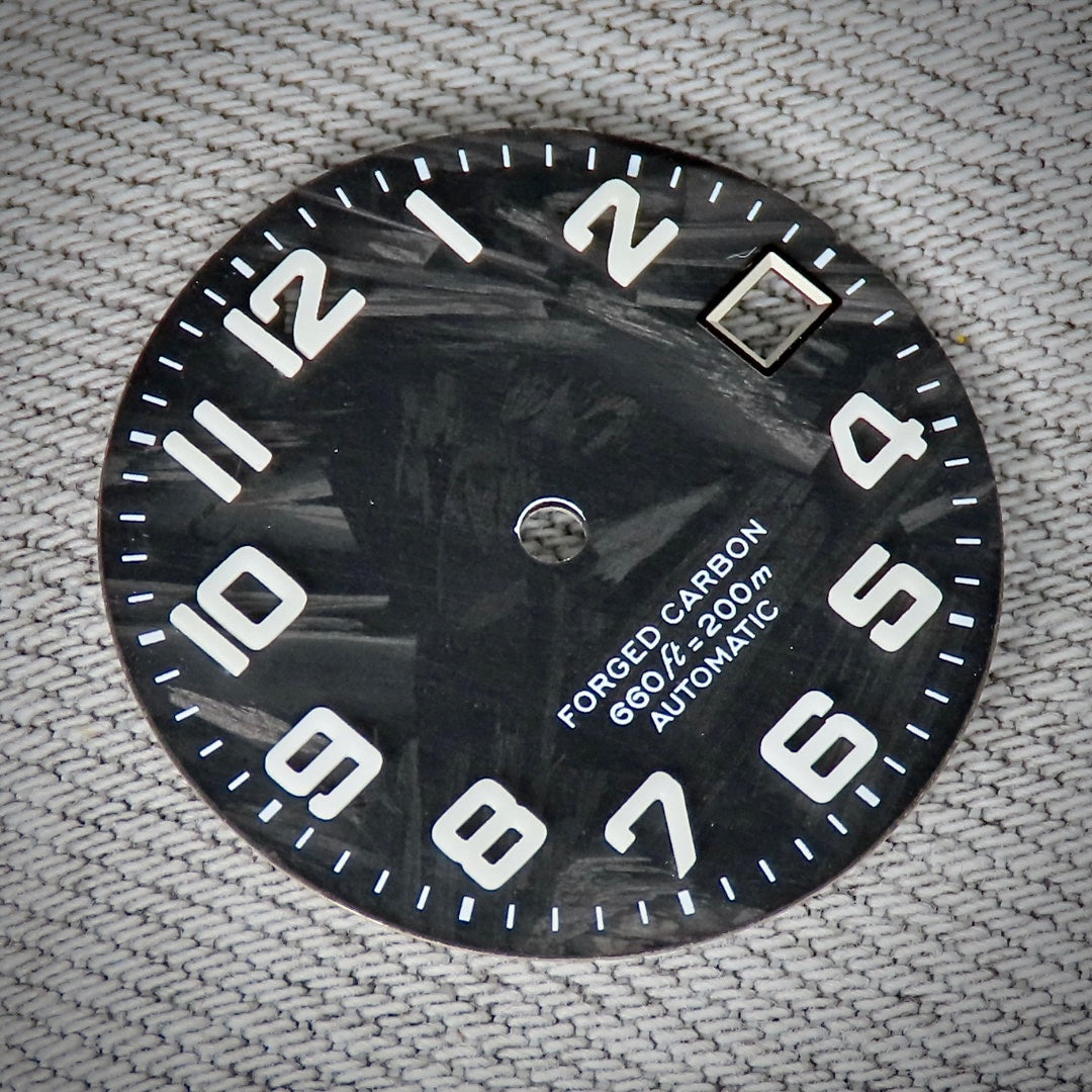Dial Maker -  Black Forged Carbon Dial with Metallic Veining BGW9 Lume