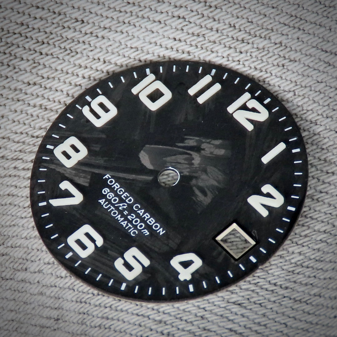 Dial Maker -  Black Forged Carbon Dial with Metallic Veining BGW9 Lume