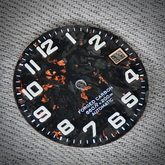 Dial Maker -  Black Forged Carbon Dial with RoseGold leaf, Metallic Veining BGW9 Lume