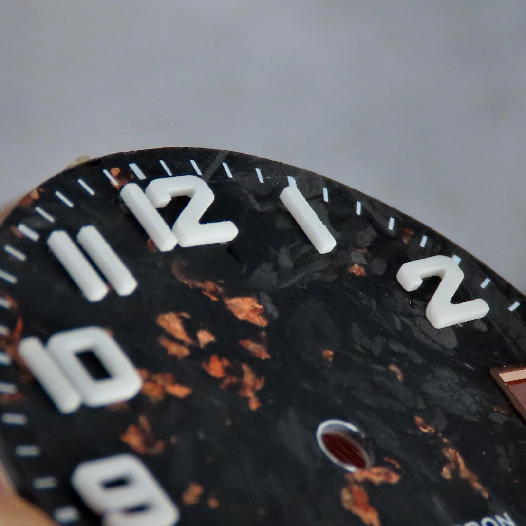 Dial Maker -  Black Forged Carbon Dial with RoseGold leaf, Metallic Veining BGW9 Lume