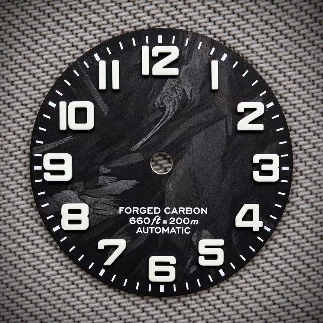 Dial Maker -  Black Forged Carbon Dial ，Metallic Veining BGW9 Lume