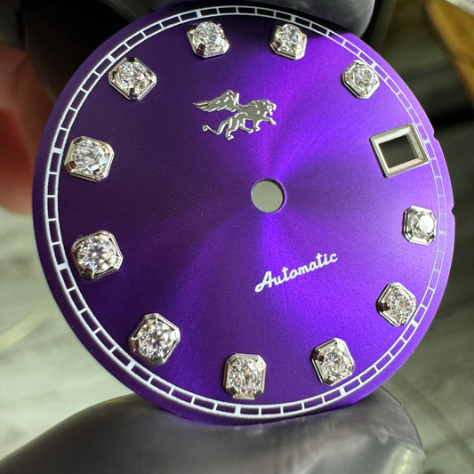 Dial maker -  Purple  Sunburst dial with white Gemstone
