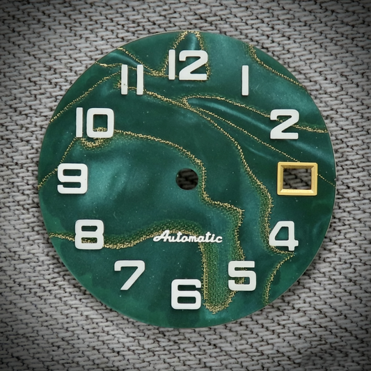 Dial Maker -  Green Pearlescent Resin Dial with Metallic Veining BGW9 Lume