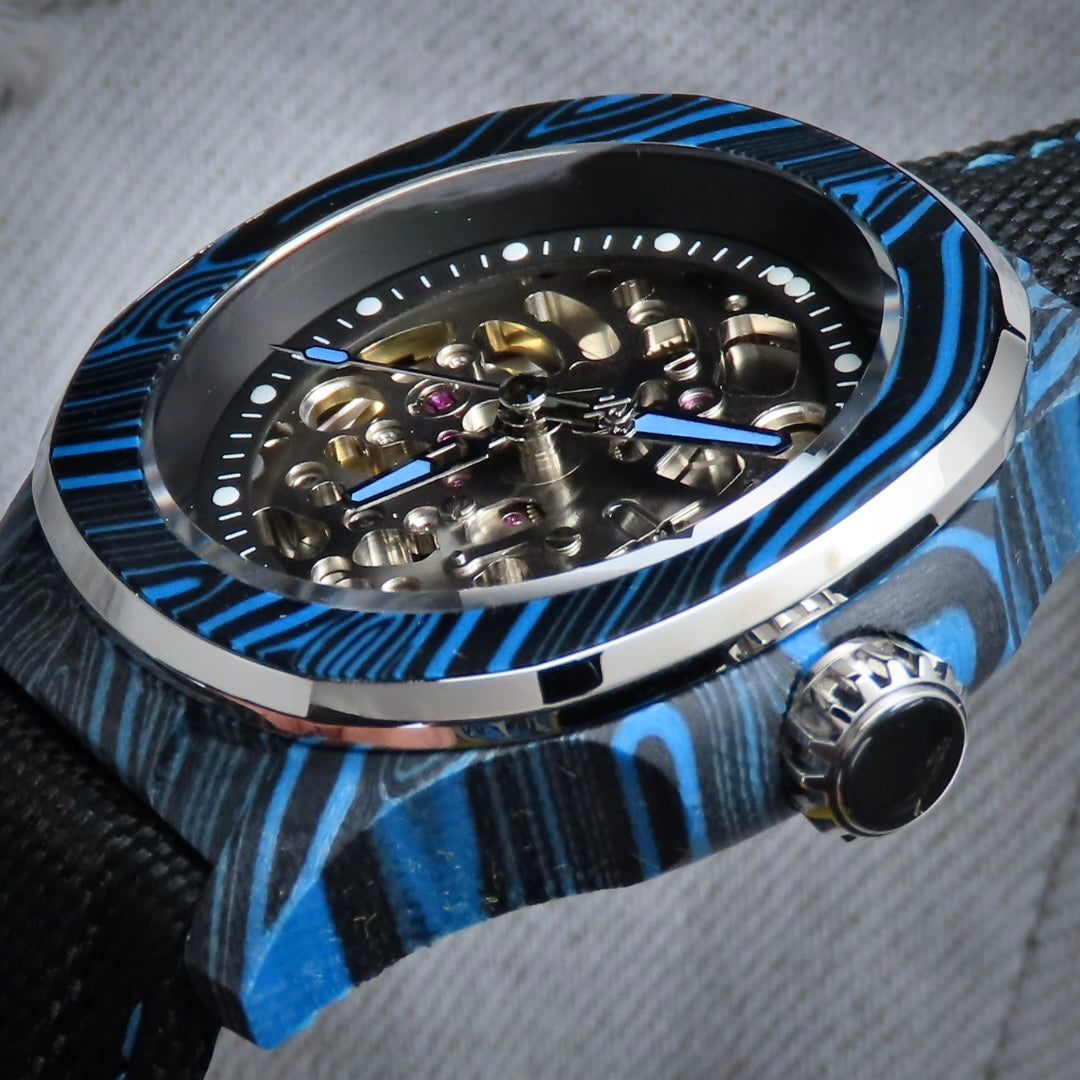 Dial Maker - DM05 Damascus Carbon Watch Blue/Black  -Skeleton movement