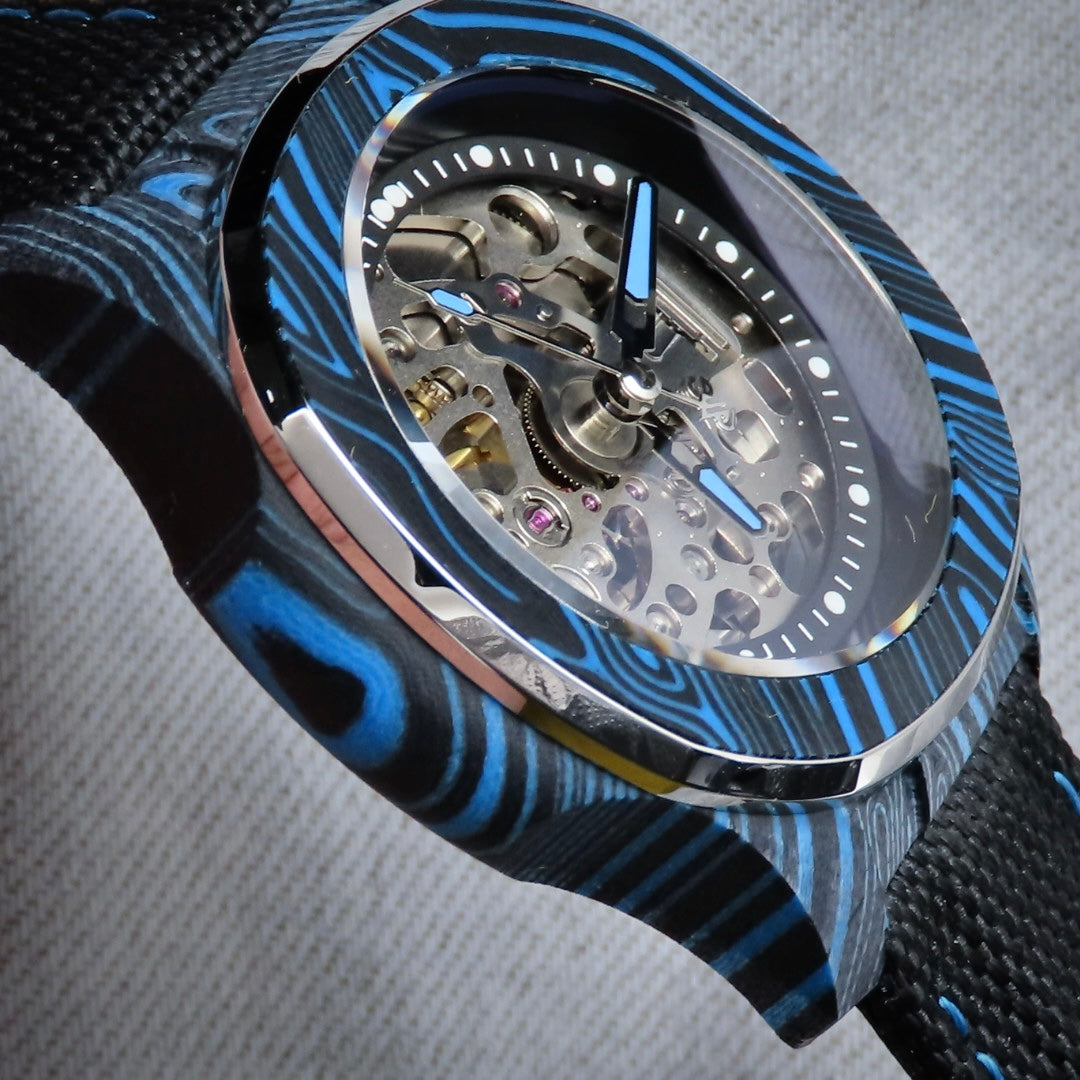 Dial Maker - DM05 Damascus Carbon Watch Blue/Black  -Skeleton movement
