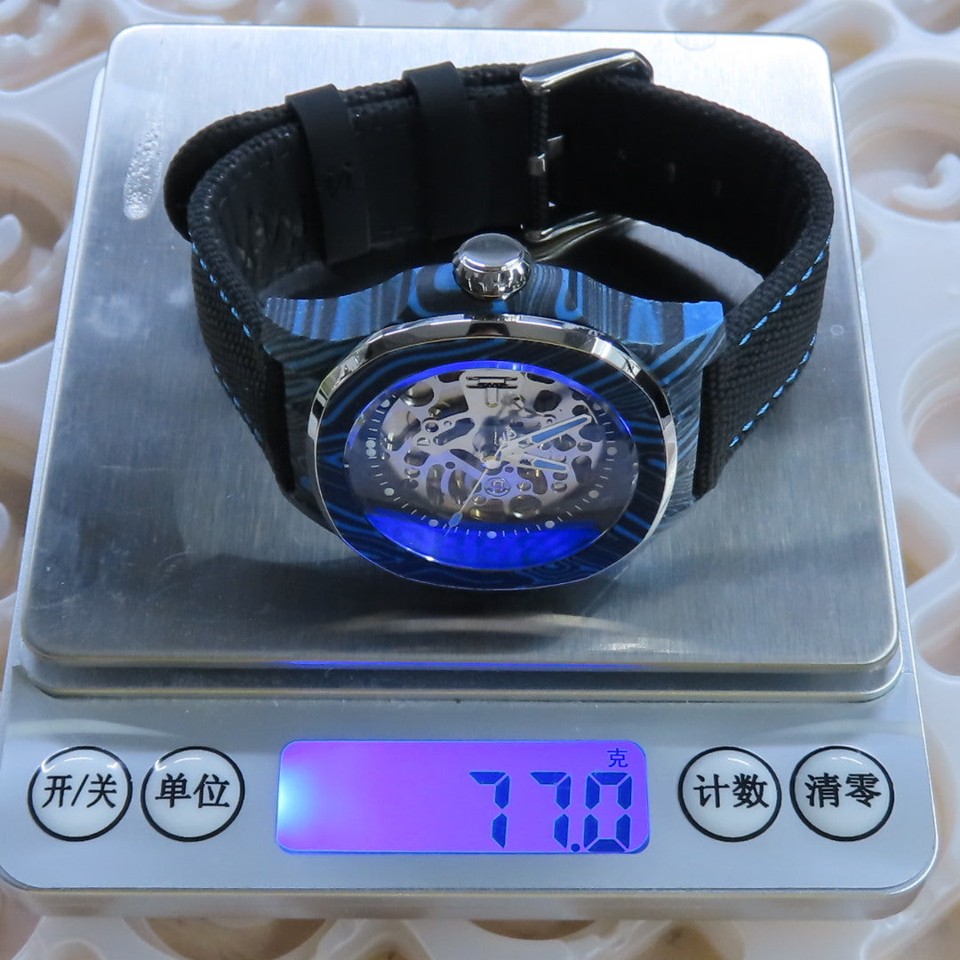 Dial Maker - DM05 Damascus Carbon Watch Blue/Black  -Skeleton movement