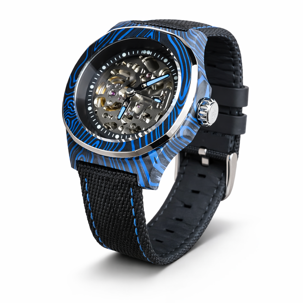 Dial Maker - DM05 Damascus Carbon Watch Blue/Black  -Skeleton movement