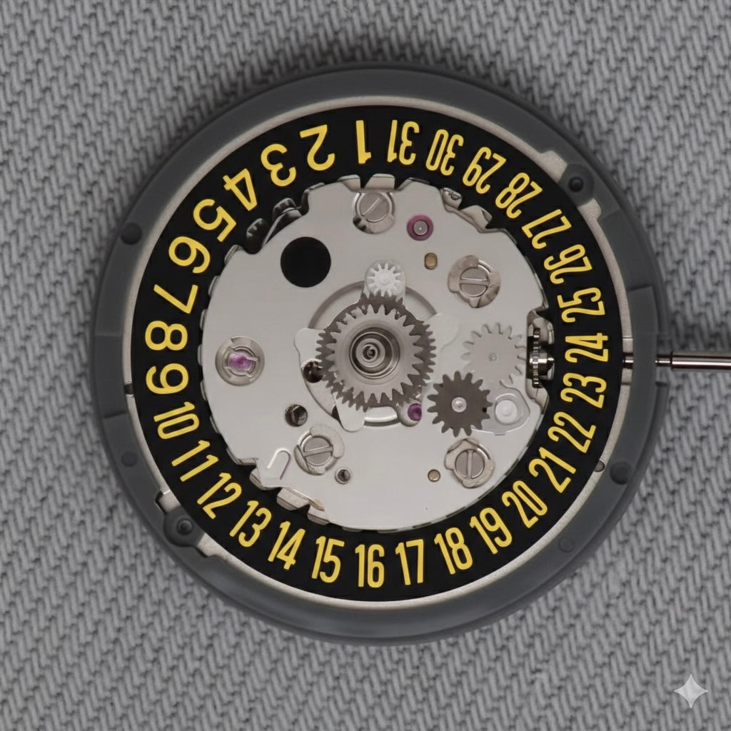 Malaysia Made- Seiko (TMI) NH34  Movement Black/Yellow date wheel for 6 O'clock