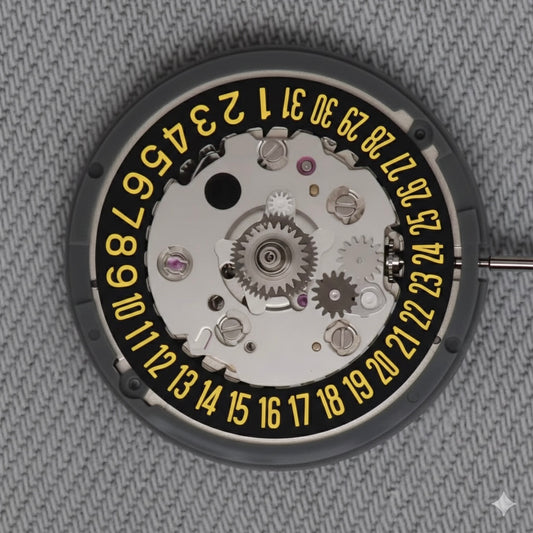 Malaysia Made- Seiko (TMI) NH34  Movement Black/Yellow date wheel for 6 O'clock