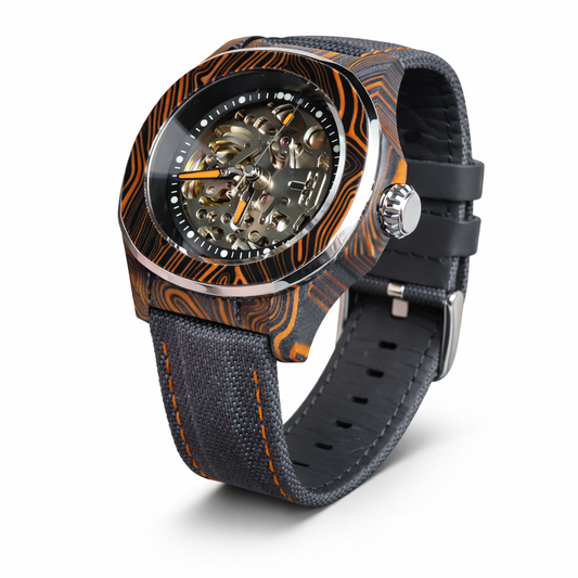 Dial Maker - DM05 Damascus Carbon Watch Orange /Black  -Skeleton movement