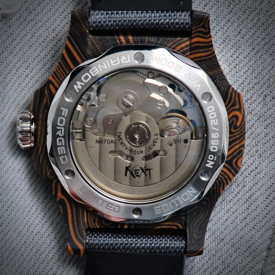 Dial Maker - DM05 Damascus Carbon Watch Orange /Black  -Skeleton movement