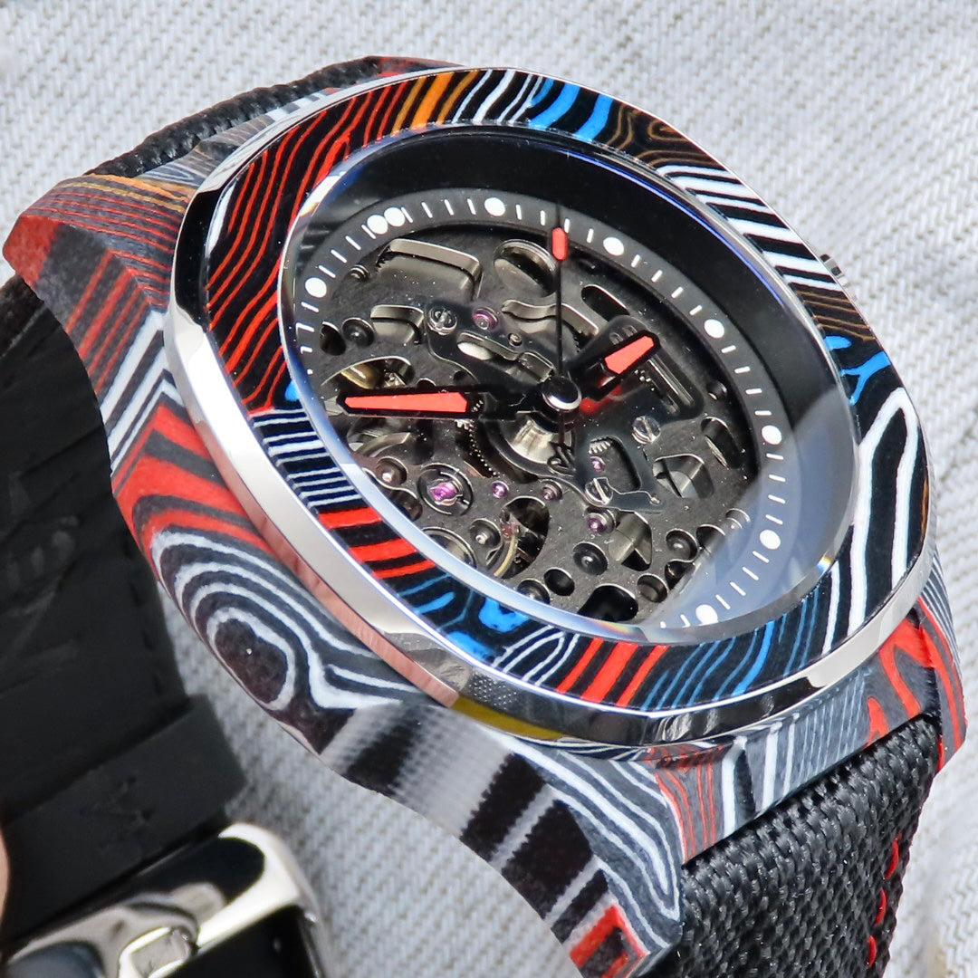 Dial Maker - DM05 Damascus Carbon Watch Rainbow colors -Skeleton movement
