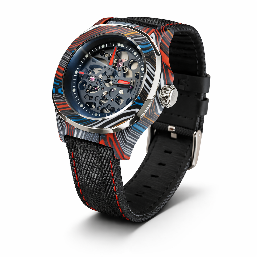 Dial Maker - DM05 Damascus Carbon Watch Rainbow colors -Skeleton movement