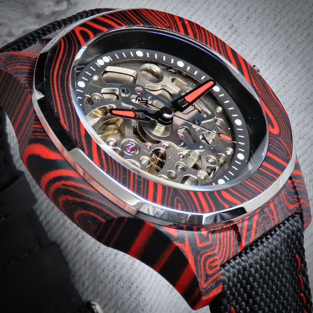Dial Maker - DM05 Damascus Carbon Watch Red/Black -Skeleton movement