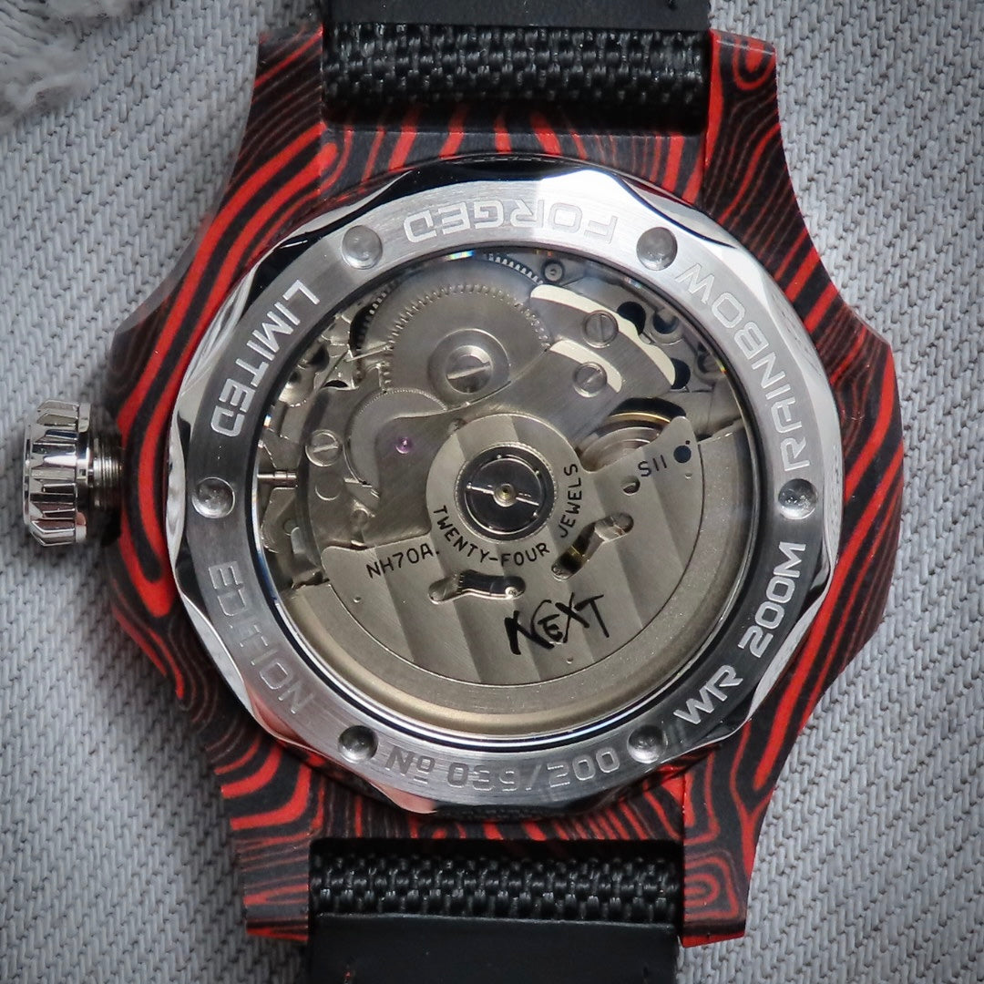 Dial Maker - DM05 Damascus Carbon Watch Red/Black-Japan Made Movement NH35