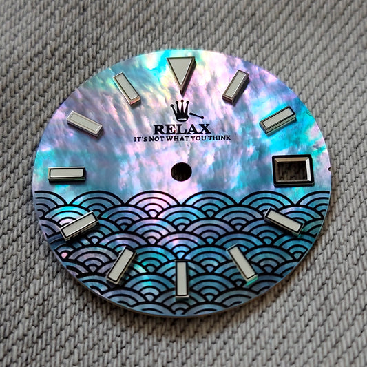 Dial maker - Full Spectrum MOP (Mother of Pearl) with (Black) Japanese Waves (Seigaiha) Relax Dial