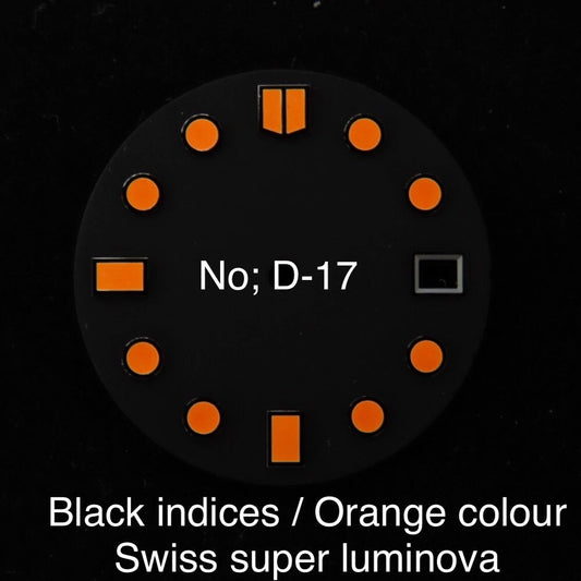 Dial maker - Black Indices with orange Swiss super Luminova
